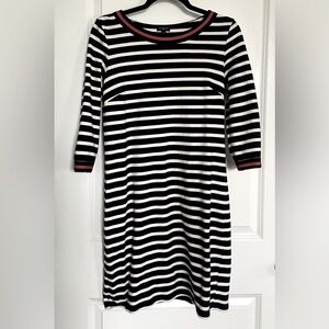 Talbots Striped Dress Womens MP Petite Casual Stretchy 100% Cotton Black White